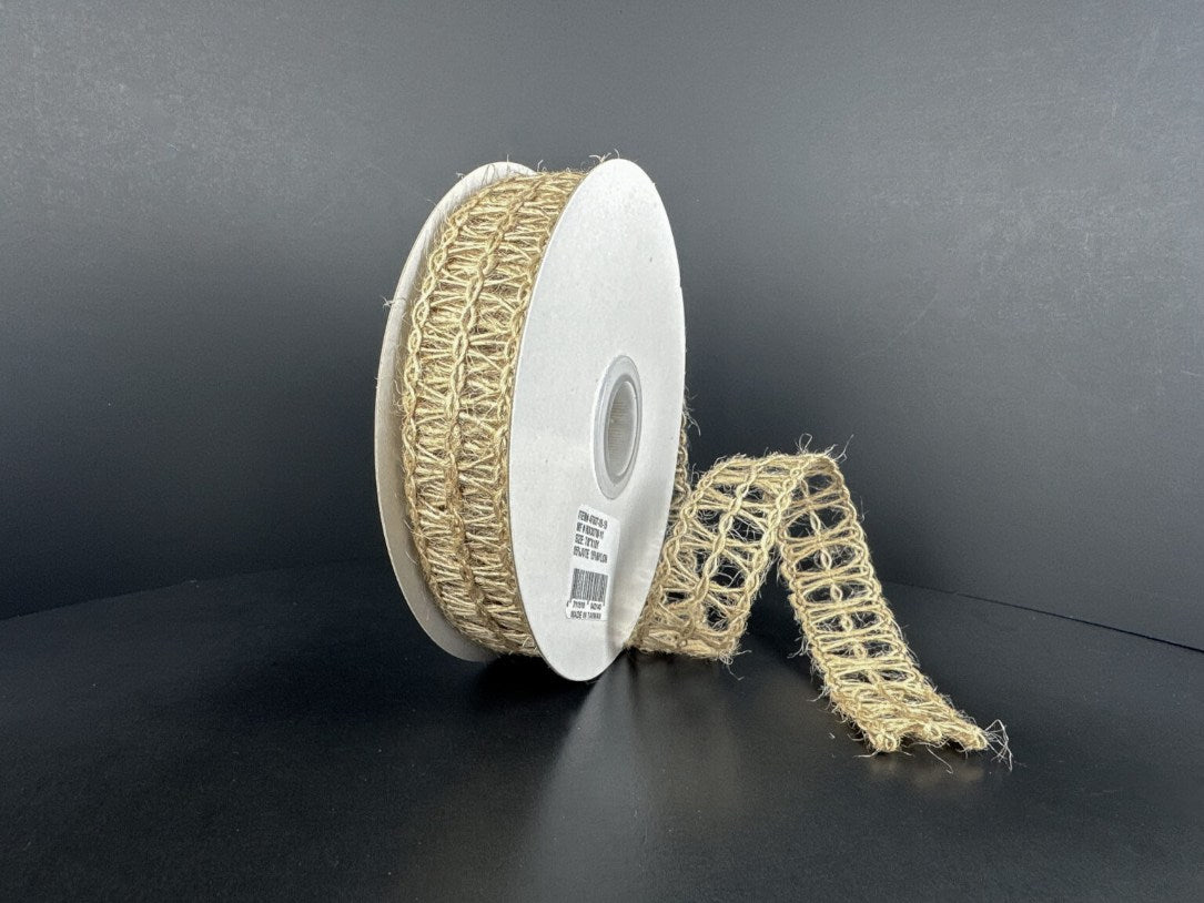 Wired Natural Woven Jute Ovals Ribbon-7/8”x10 Yards