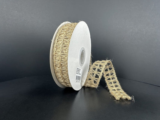 Wired Natural Woven Jute Ovals Ribbon-7/8”x10 Yards