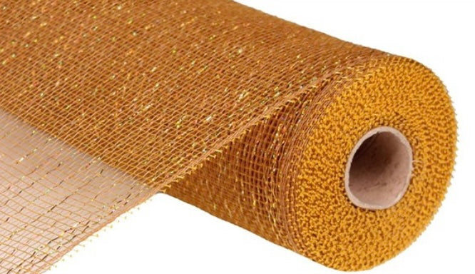 10 inch x 10 Yards Gold/Brown with Laser Gold Foil Metallic Mesh