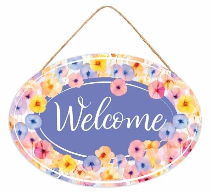 13”x9” Oval Floral Welcome Wreath Sign