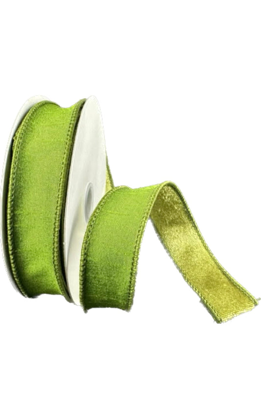 Wired Double Sided Moss Dupioni-Moss Velvet Ribbon- 1”x10 Yards