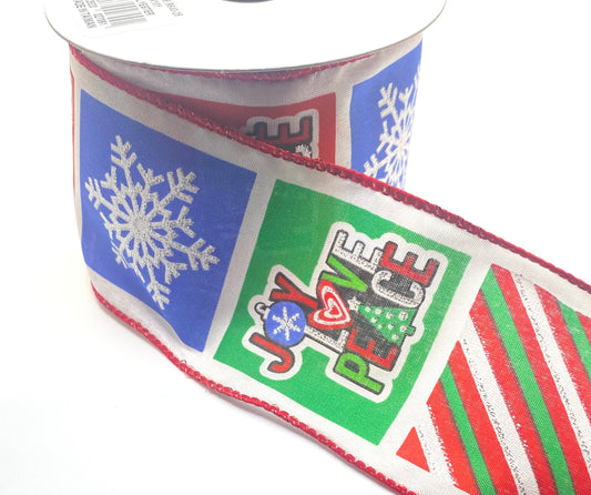 10 Yards - 2.5” Wired Christmas Block Ribbon with Glitter Accent