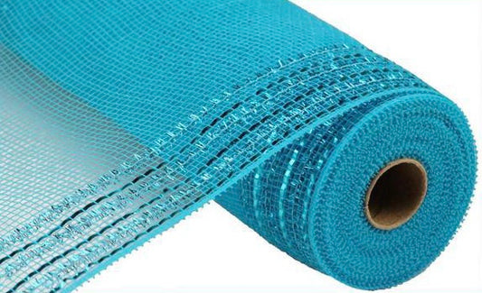 Turquoise Border Stripe Metallic Mesh-10.5”x10 Yards