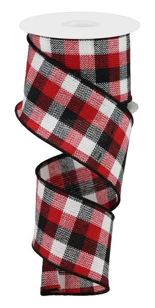 Wired Red, Black, and White Check Ribbon - Winter Ribbon - Christmas Ribbon- 2.5”x10 Yards