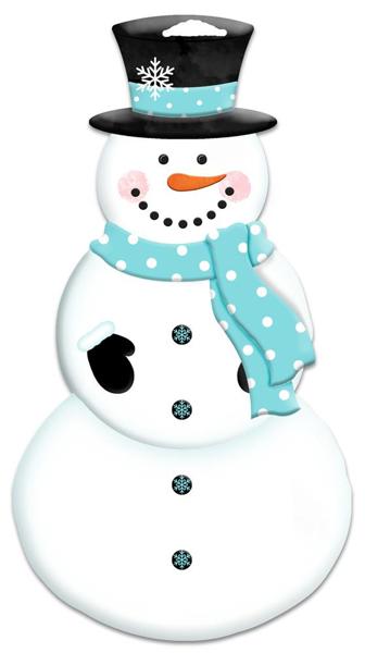 12”H x 6.5”L Metal Embossed Snowman with Blue Scarf Wreath Sign