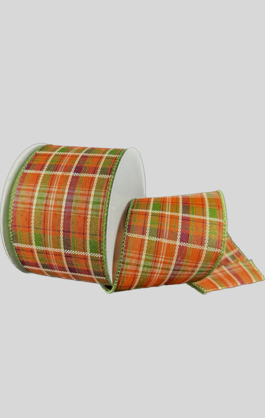 Wired Fall Laurel Homespun Plaid Ribbon- 2.5”x10 Yards