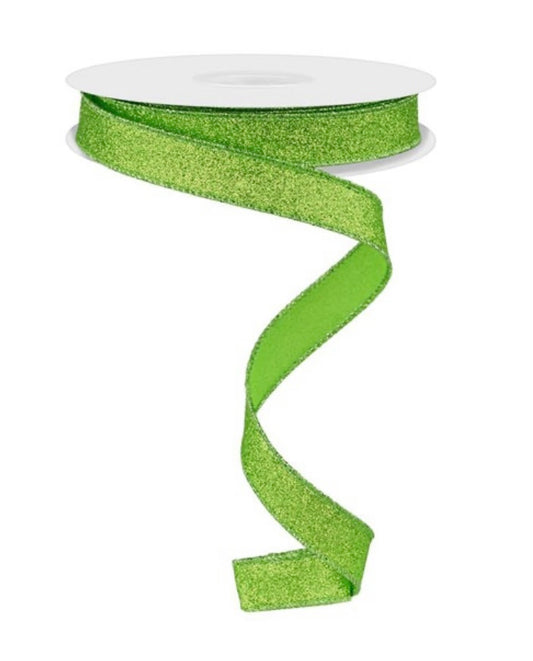 Wired Lime Shimmer Glitter Ribbon- 5/8”x 10 Yards