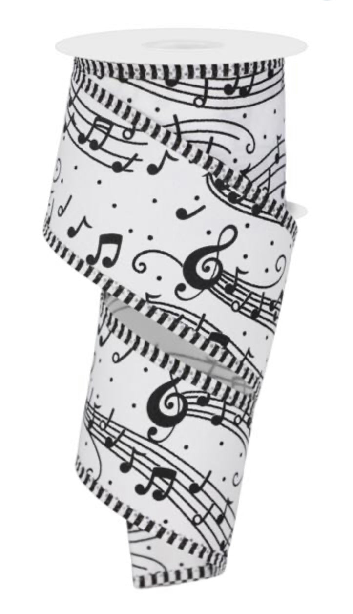 Wired Musical Note Ribbon with Stripe Edge- 2.5”x10 Yards