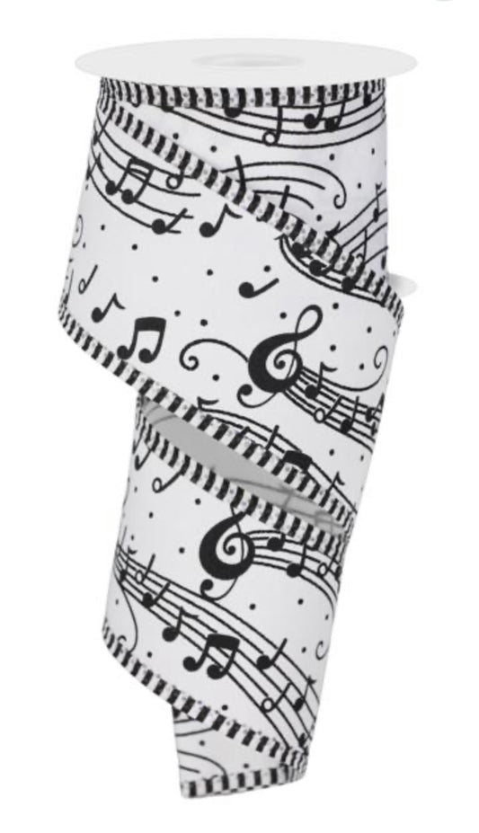 Wired Musical Note Ribbon with Stripe Edge- 2.5”x10 Yards