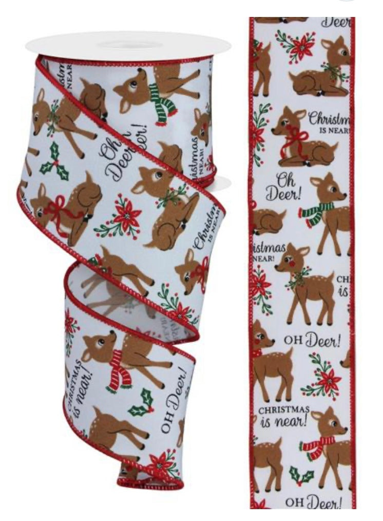 10 Yards - 2.5" Wired Oh Deer! Reindeer Ribbon