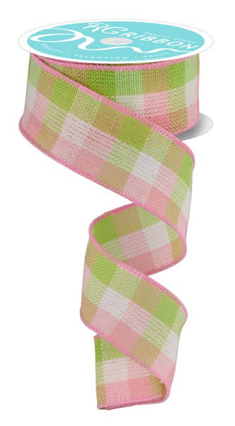 Wired Pastel Woven Check Ribbon- 1.5”x10 Yards
