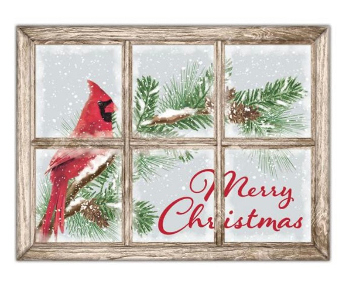 12.75”x9.5”Metal Merry Christmas Cardinal Winter Wreath Sign