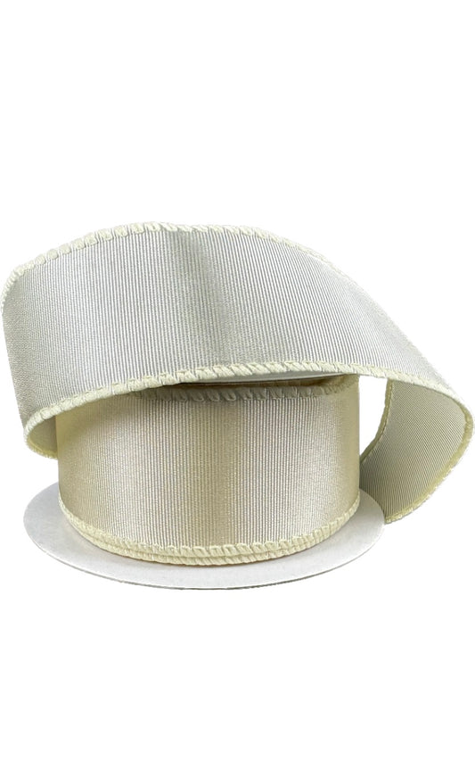 Wired Cream Ribbed Satin Ribbon-1.5”x10 Yards