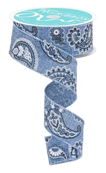 10 Yards - 1.5" Denim Blue Bandana Ribbon