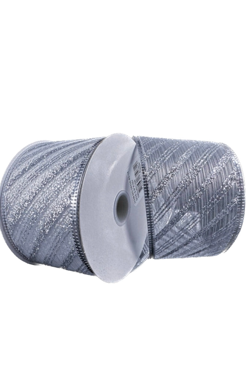 Wired Silver Semi-Sheer Ribbon with Glitter Accent-2.5”x10 Yards