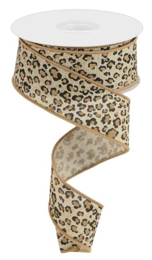 10 Yards - 1.5” Tan Mini Leopard Print