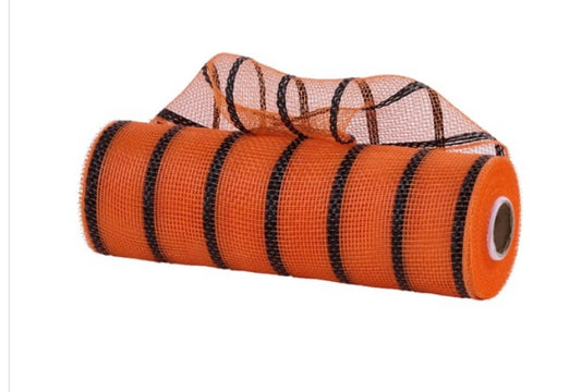 10”x10yd Orange with Wide Black Vertical Stripe Mesh