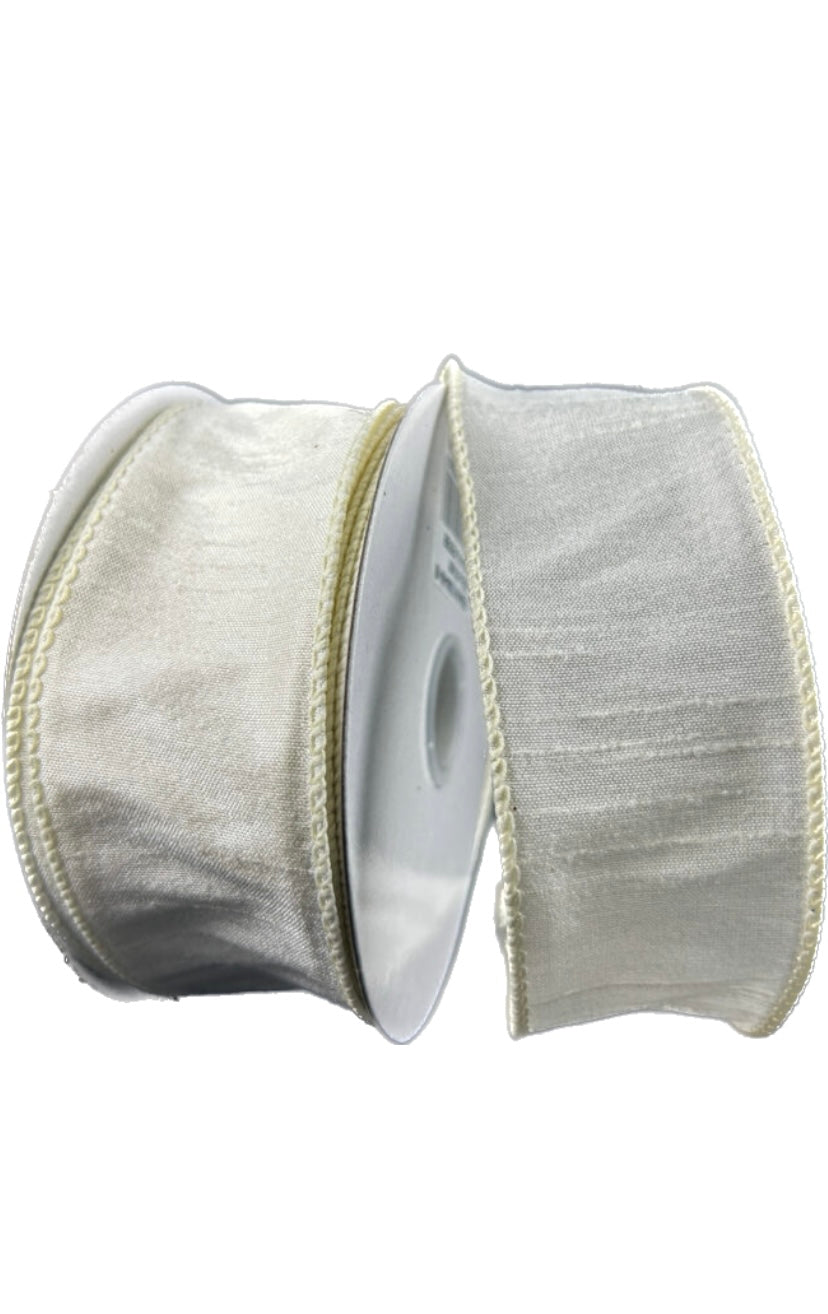 Wired Ivory Faux Dupioni Ribbon- 1.5”x10 Yards