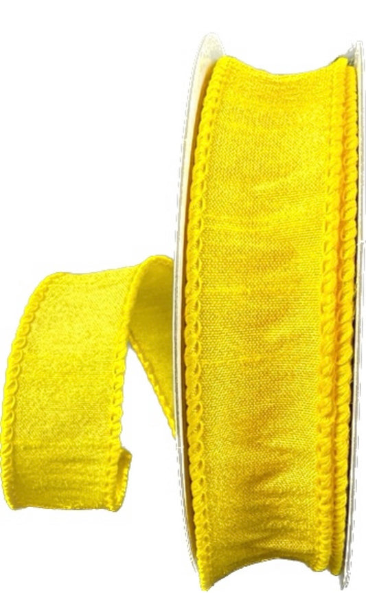 10 Yards - 7/8” Wired Daffodil Yellow Faux Dupioni Ribbon