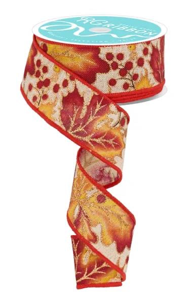 Wired Fall Leaves Ribbon- 1.5”x10 Yards