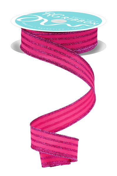 Wired Hot Pink Vertical Stripe Glitter Accent Ribbon- 7/8”x10 Yards