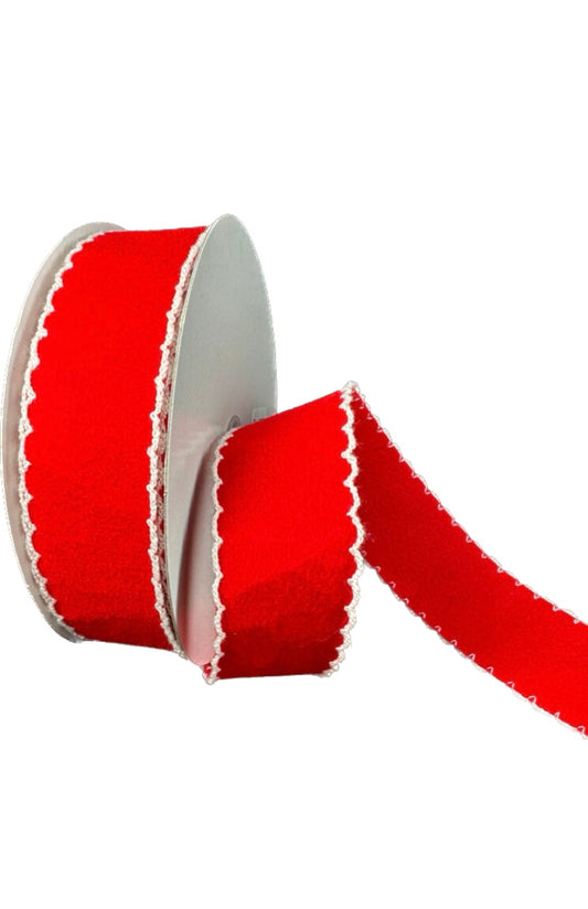 Red Felt White Scallop Edge- 1.5” x10 Yards