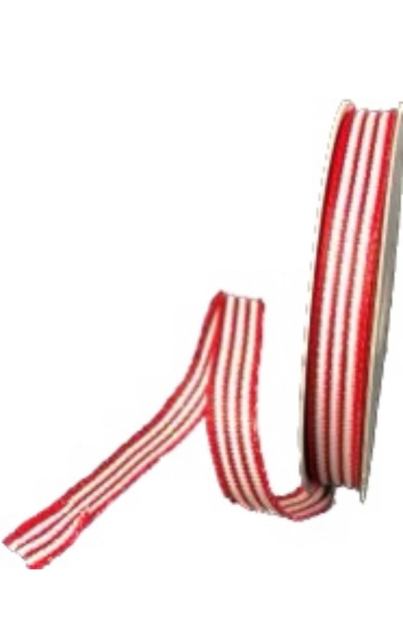 Wired Red and White Irid Stripes Ribbon- 3/8”x10 Yards
