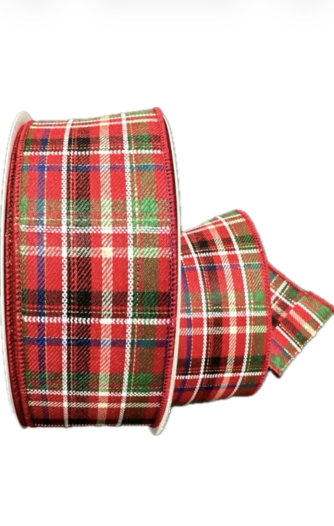 Wired Red Green Blue Laurel Homespun Plaid Ribbon- 2.5”x 50 Yards