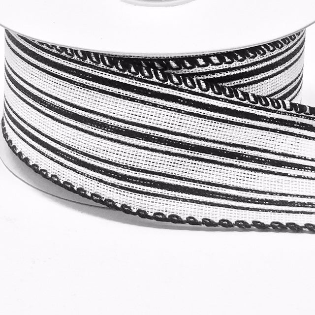 10 Yards - 1.5” Wired Black Ticking Stripe Ribbon