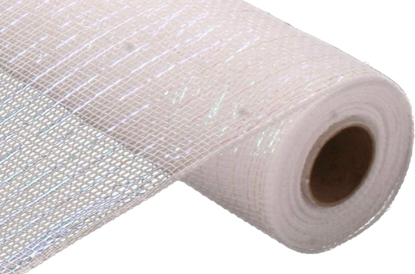 10 inch x 10 Yards White with White Irid Foil Mesh