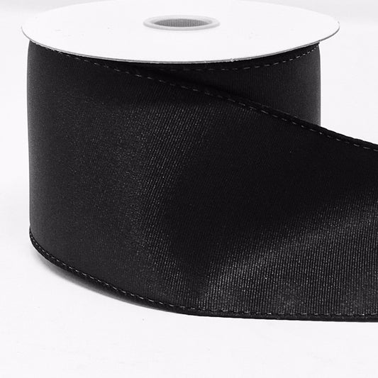 10 Yards - 2.5” Wired Black Ribbed Satin Ribbon