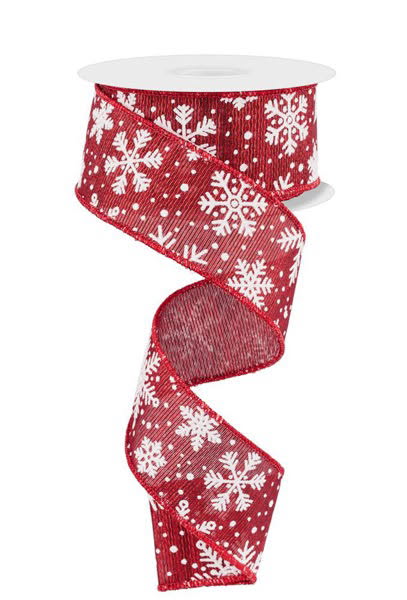 Wired Red and White Snowflake Ribbon- 1.5”x10 Yards