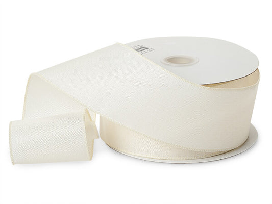 50 Yards - 2.5” Wired Off White Cream Linen Ribbon