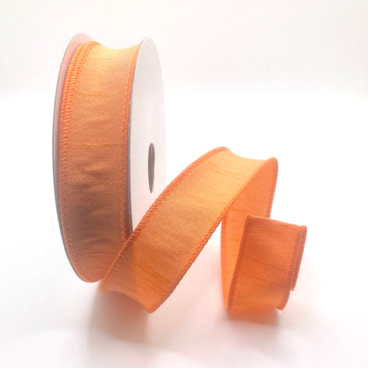 10 Yards - 7/8” Wired Orange Faux Dupioni Ribbon