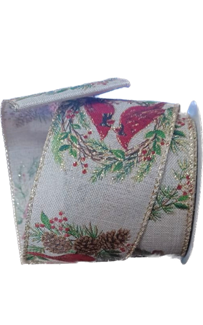 Wired Cardinal in Wreath Ribbon-2.5”x10 Yards