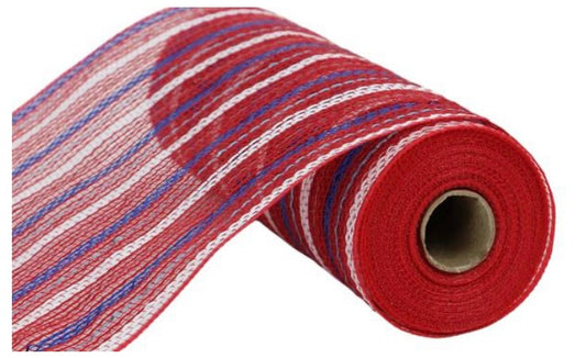 10.5 inch x 10 Yards Red, White and Blue Jute Metallic Mesh