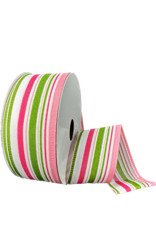 Wired Pink and Green Varied Striation Stripes Ribbon- 1.5” x10 Yards