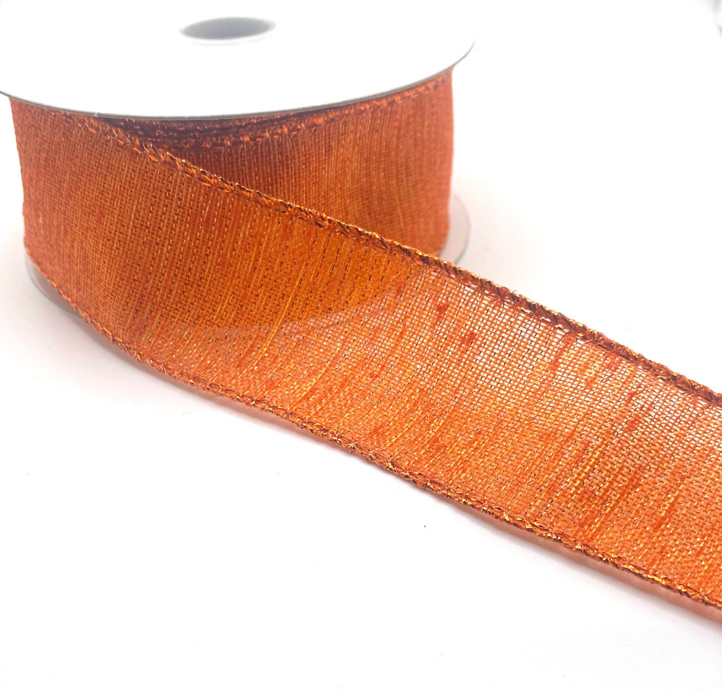 10 Yards - 1.5” Wired Metallic Orange Faux Burlap Metallic Orange Edge Ribbon