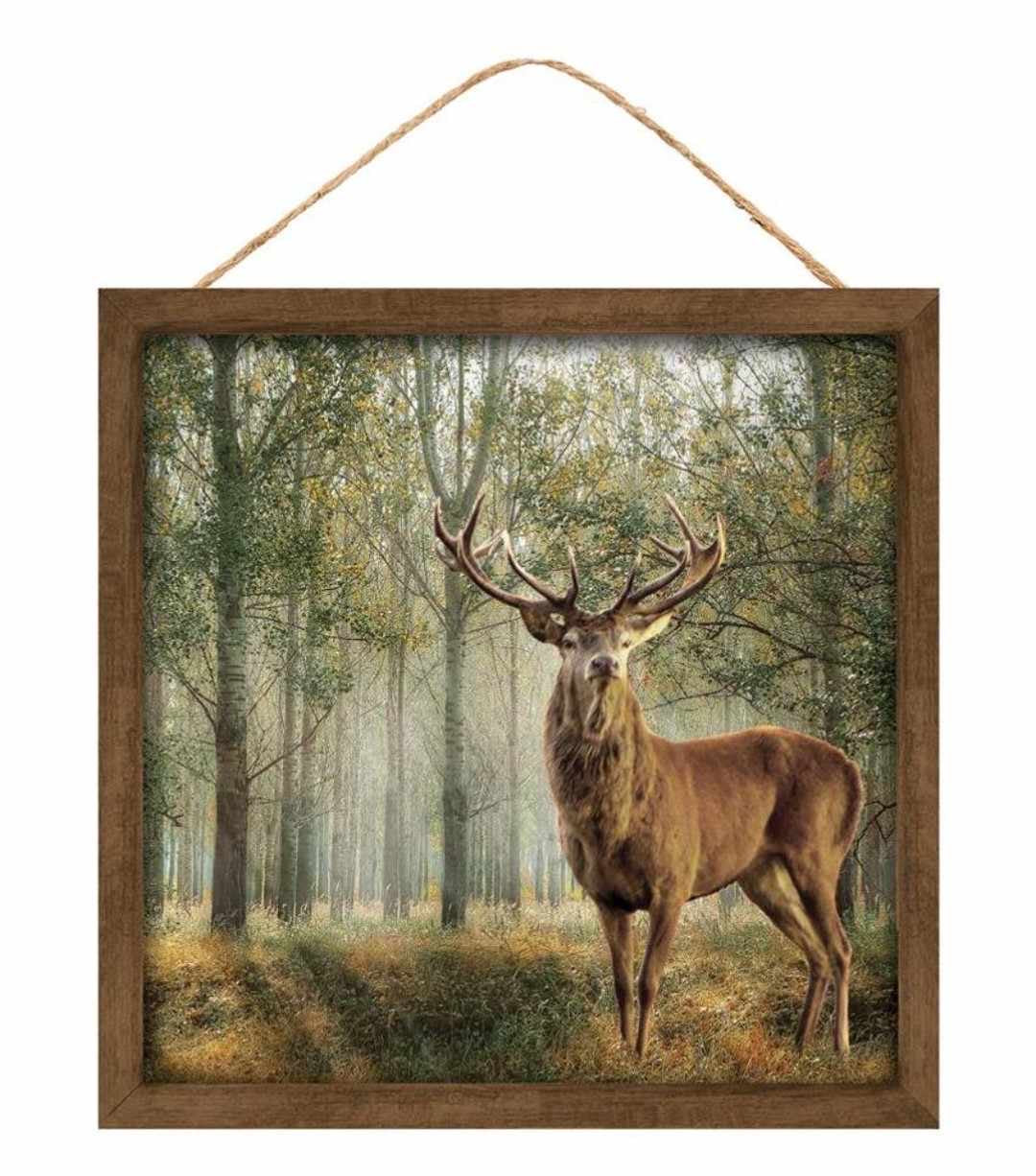 10 Inch Square Deer in The Woods Wreath Sign