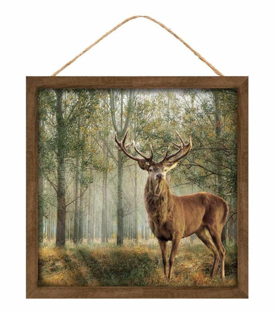 10 Inch Square Deer in The Woods Wreath Sign