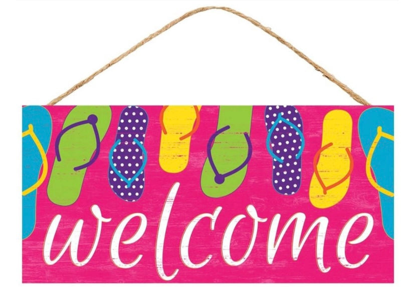 Welcome Flip Flop Wreath Sign- 12.5”x6”