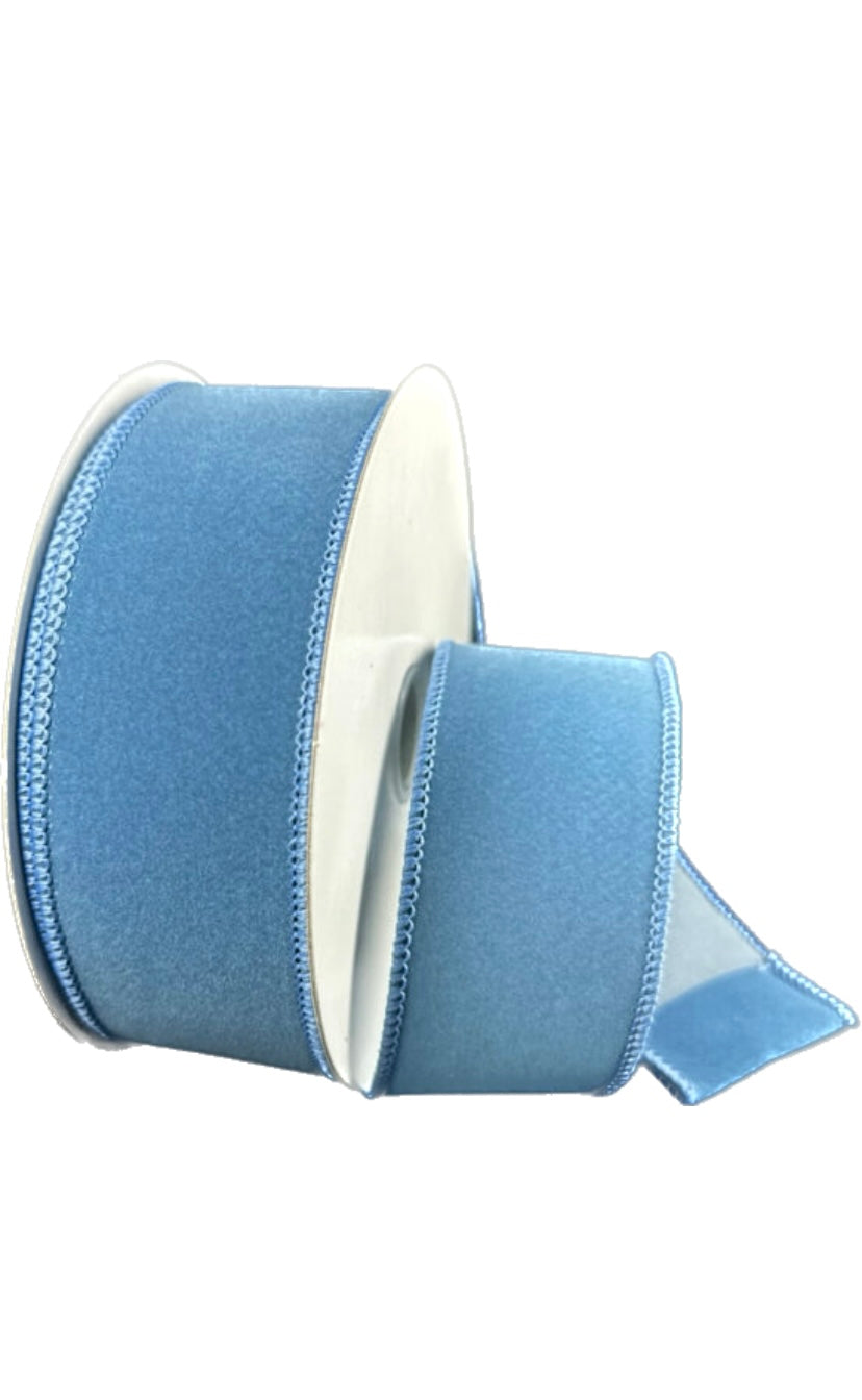 Wired Dusty Blue Flat Velvet Ribbon- 1.5”x10 Yards