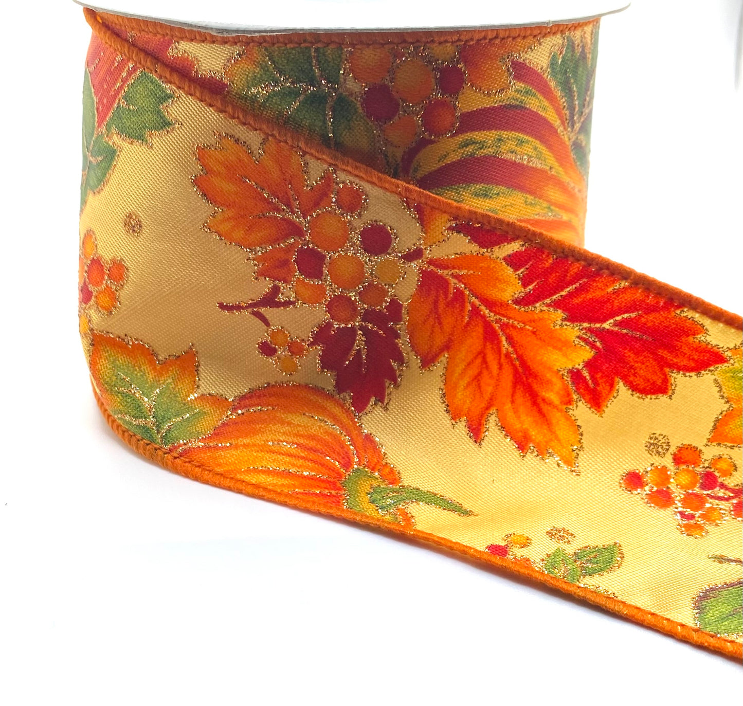 10 Yards - 2.5” Wired Pumpkins and Fall Foilage Ribbon