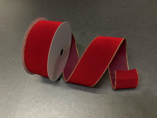 Wired Dark Red Velvet with Gold Edge Ribbon- 2.5”x50 Yards