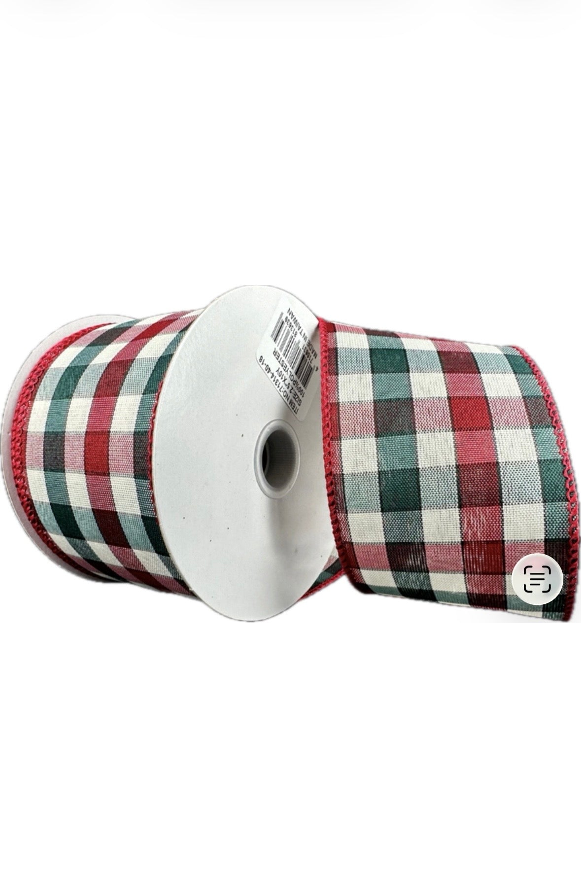 Wired Red Hunter Ivory Check Plaid Ribbon-2.5”x10 Yards