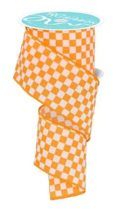 Wired Orange and White Check Ribbon- 2.5”x10 Yards