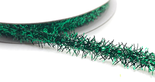 10 Yards - 3/8” Emerald Green Sparkle Tinsel