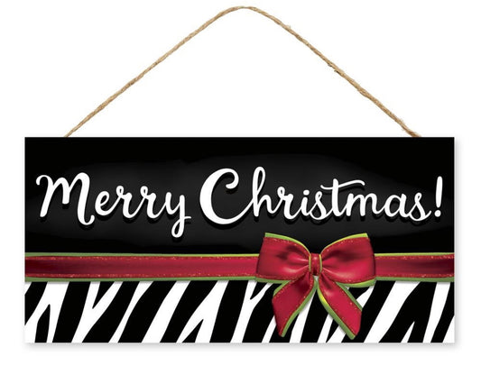 12.5”x6” Merry Christmas Zebra Print Wreath Sign with Glitter Accent