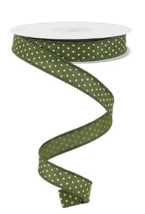 Wired Moss and White Raised Swiss Dot Ribbon-5/8”x10 Yards