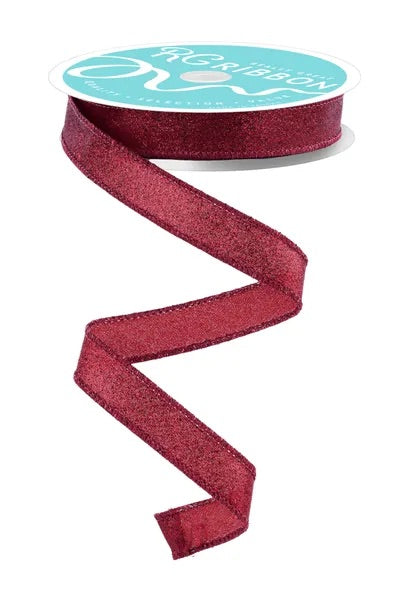 Wired Cranberry Shimmer Glitter Ribbon- 5/8”x10 Yards